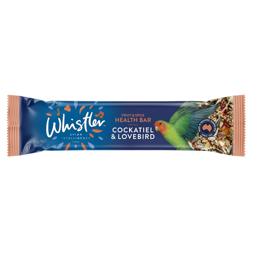 WHISTLER COCKATIEL & LOVEBIRD HEALTH BAR WITH FRUIT & SPICE 75G