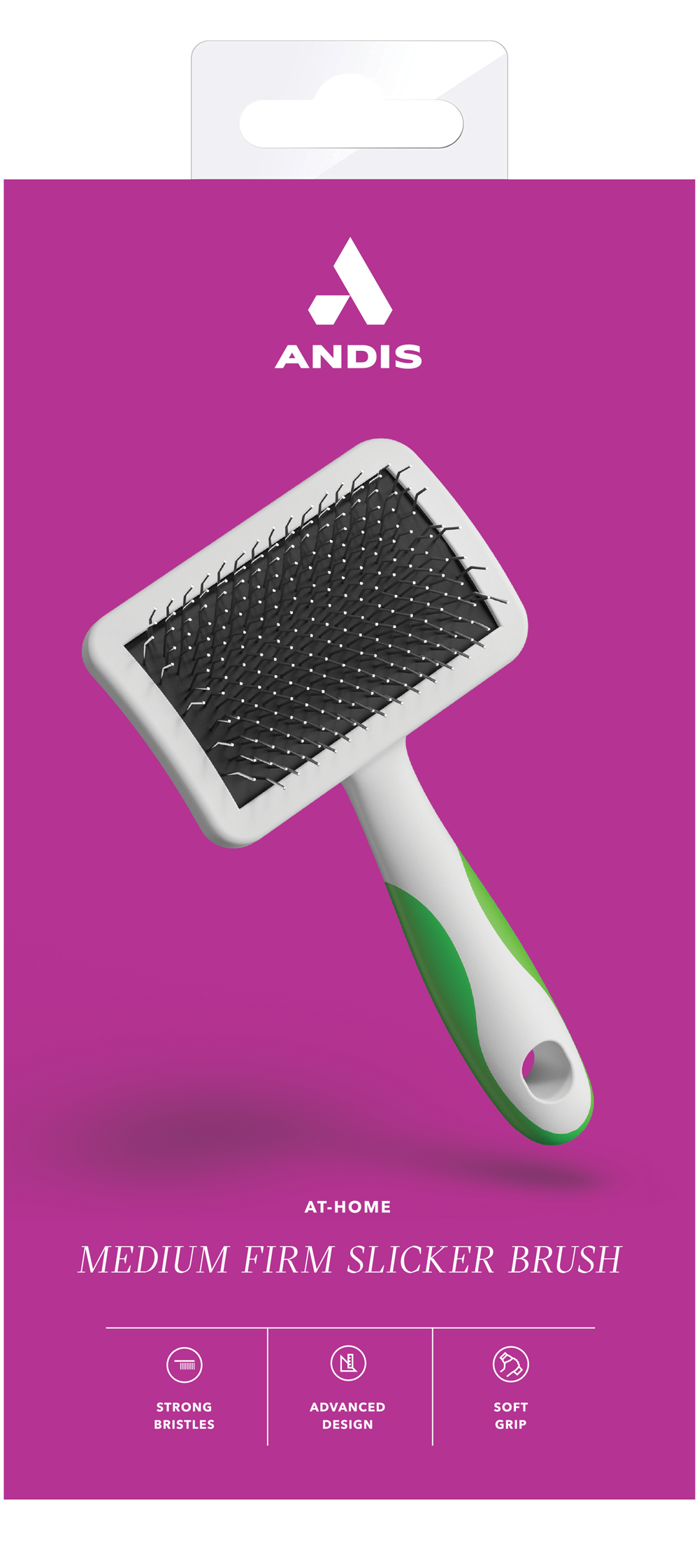 Andis Firm Slicker Brush Medium White Lime Green