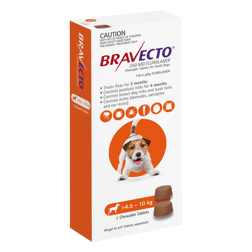 BRAVECTO SMALL DOG ORANGE 4.5-10KG 2PACK