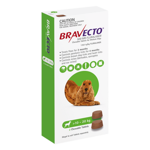BRAVECTO MEDIUM DOG GREEN 10-20KG 2PACK