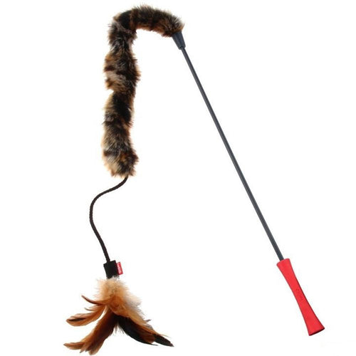 GIGWI CATWAND FEATHER TEASER PLUSH TAIL & TPR HANDLE