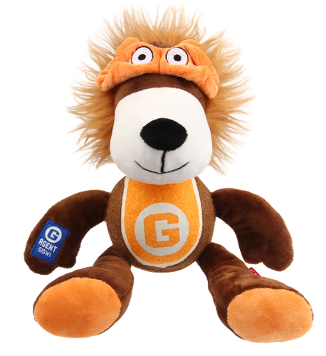 GIGWI AGENT LION PLUSH WITH TENNIS BALL